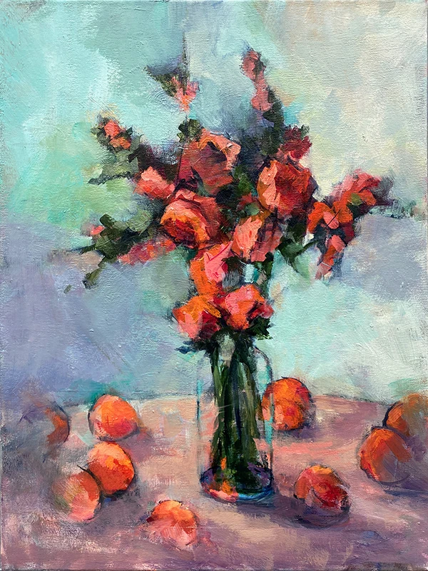 Painting of Flowers and Oranges